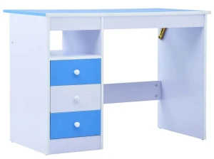 Niebiesko-białe biurko z uchylnym blatem do rysowania dziecięce - Vidden
