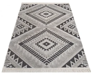 Szary prostokątny dywan we wzory - Stean