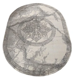 Szary owalny dywan rozeta - Arun 5S