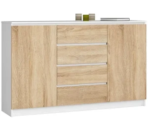 Skandynawska komoda do salonu biały + dąb sonoma - Bedixo 3X