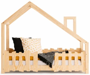 Drewniane łóżko domek z barierką - Uzo