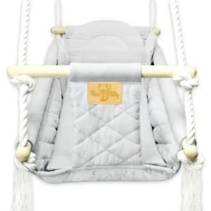 Szara huśtawka dziecięca z pięciopunktowymi pasami - Nazar