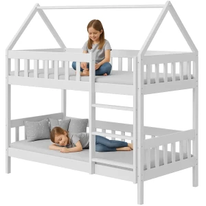 Białe drewniane łóżko piętrowe dla rodzeństwa - Varcon 3X 160x80 cm