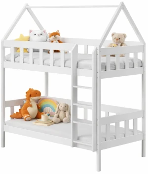 Białe skandynawskie łóżko piętrowe w kształcie domku - Varcon 3X 180x80 cm