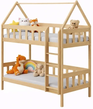 Drewniane dziecięce łóżko piętrowe domek, sosna - Varcon 3X 180x80 cm