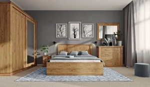 Zestaw mebli do sypialni w dekorze kraft złoty - Metro