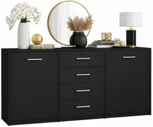 Czarna komoda z szufladami i półkami - Cermesa 4X