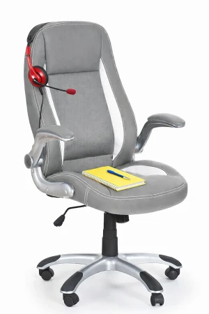 Popielaty skórzany obrotowy fotel gabinetowy - Ikariv