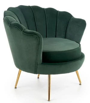 Zielony welurowy fotel muszelka - Ilmsa 3X