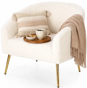 Fotel wypoczynkowy boucle kremowy + złoty - Rea 3X