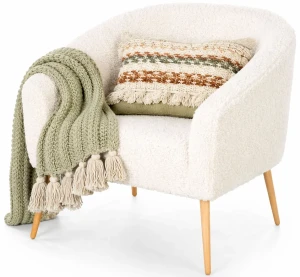 Nowoczesny fotel wypoczynkowy boucle kremowy+naturalny  - Rea 4X