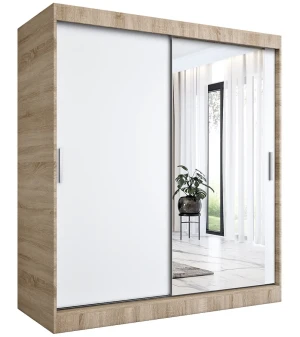 Szafa przesuwna dąb sonoma + biały 180 cm - Massi 5X