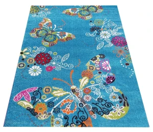 Niebieski dywan dla dziewczynki w motyle - Lewiro
