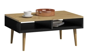 Ława z półkami do salonu dąb artisan + czarny - Olzo