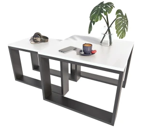 Podwójny stolik kawowy do salonu biało czarny - Fareo 3X