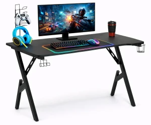 Czarne młodzieżowe nowoczesne gamingowe biurko z uchwytami - Samuel