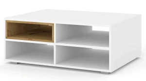 Biały stolik kawowy z półkami - Lenifo 7X