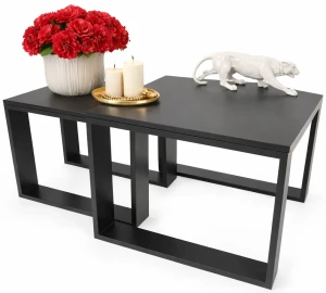 Komplet dwóch czarnych stolików kawowych - Fareo 3X