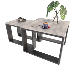 Industrialny zestaw stolików kawowych beton + czarny  - Fareo 3X