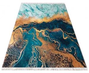 Zielony prostokątny dywan z motywem marmuru - Tanumo