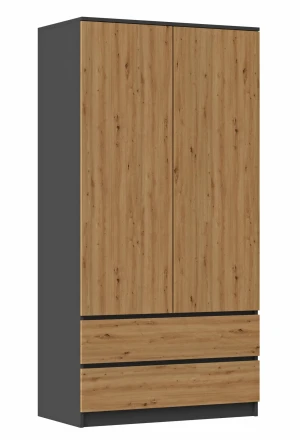 Dwudrzwiowa szafa z szufladami antracyt + dąb artisan - Ollos