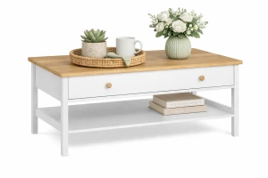 Ława kawowa z szufladą i półką biały + dąb nash - SO-15