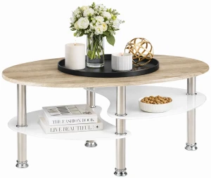 Owalna ława z półkami dąb sonoma - Stivi