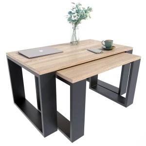 Komplet stolików kawowych dąb sonoma + czarny - Fareo 4X