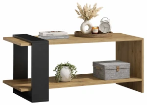 Prostokątna ława z półką dąb artisan + czarny - Preis