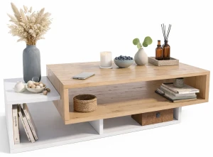 Nowoczesna ława do salonu dąb artisan + biały - Hiza