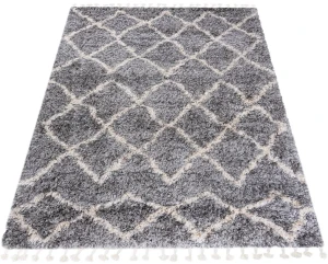 Szary dywan włochacz z frędzlami - Basilo 10X