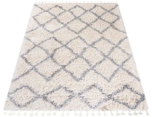 Kremowy dywan shaggy w geometryczny wzór - Basilo 10X