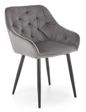 Szare pikowane krzesło welurowe - Artse