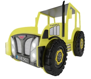 Żółte łóżko traktor dla dziecka z materacem - Vivus 90x180 cm