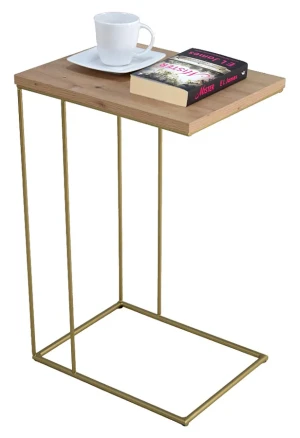 Druciany stolik pomocniczy dąb artisan + złoty- Martix 4X