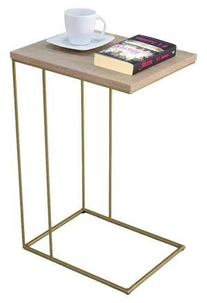 Minimalistyczny stolik pomocniczy dąb sonoma + złoty- Martix 4X