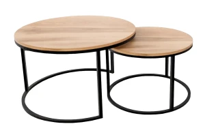 Komlet dwóch industrialnych stolików kawowych dąb wotan + czarny - Satell 3X