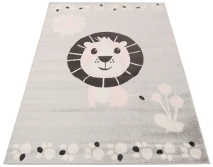 Szary skandynawski dywan z białym lwem dla dzieci - Trino 5X