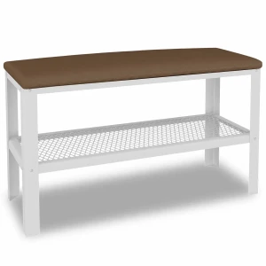 Nowoczesne siedzisko z półką na buty biały + ciemny beż - Sagal 5X