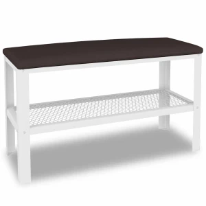 Wąski puf z metalowym stelażem do przedpokoju biały + wenge  - Sagal 5X