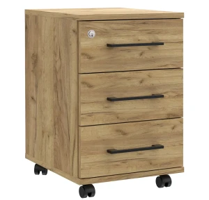 Zamykany kontenerek biurowy z szufladami na kółkach dąb craft - Inos