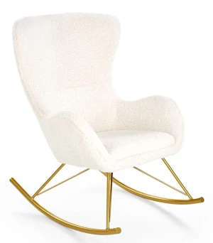 Kremowy fotel bujany boucle na złotej podstawie - Axor 3X