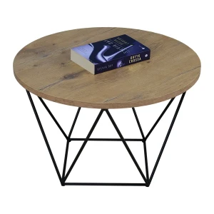 Okrągły stolik kawowy z metalowym stelażem dąb lancelot - Tympa 4X