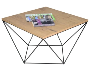 Druciany stolik kawowy w stylu loft dąb lancelot + czarny - Mokita 3X