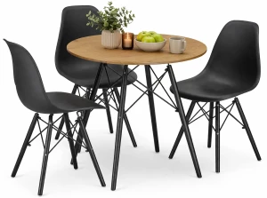 Zestaw mebli okrągły stół dąb i 3 krzesła do jadalni - Nadikos 4X 2 kolory