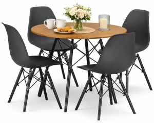 Okrągły stół dąb 80 cm w zestawie z 4 krzesłami do jadalni - Nadikos 5X 2 kolory