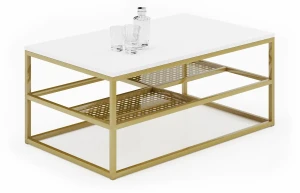 Nowoczesny stolik z metalowym stelażem biały + złoty - Hila 3X