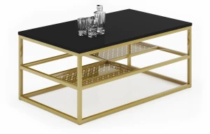 Prostokątna ława w stylu glamour czarny + złoty - Hila 3X