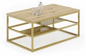 Ława z półkami w stylu glamour dąb artisan + złoty - Hila 3X