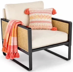 Beżowy rustykalny fotel wypoczynkowy - Damar